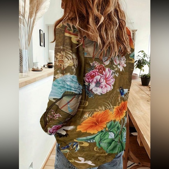 Boho floral print button down shirt - Picture 2 of 16